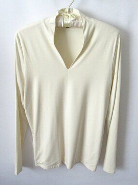 Talbots ivory v-neck rayon blend long sleeve stretch tee top *Sz LP*